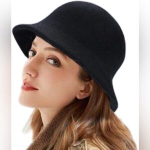 Wool 100% Black Cloche Hat Classy Elegant